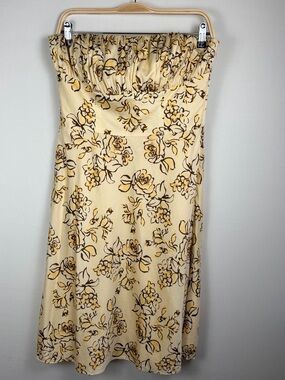 Ann Taylor LOFT Dress 8 Strapless Yellow Floral Fit Flare Boning Lined